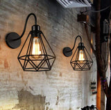 TD® iDEGU Lot de 2 Applique Murale forme Diamant en Métal Fer Noir, Lustre abat-jour Cage Forgé Lampe Rétro Industrielle E27 pour Cu