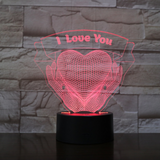 TD® Décoratif USB Amour 7 Couleurs Télécommande Illusion Optique Veilleuse 3D Visualisation Tableau Lampes De Bureau 3D Glow LED Lam