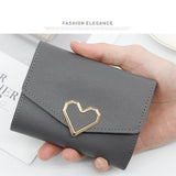 TD® Porte-Monnaie Femmes simple Petite Taille Portefeuille Porte-Cartes Sac à Main Gris Détail Cœur Doré Finitions Propres