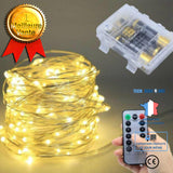 TD® Guirlandes lumineuses Led 10m | Fil d'argent, batterie USB, minuterie de noël - Modèle: with 3AA battery 10m 100leds  -white