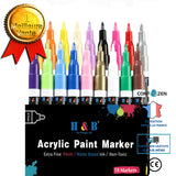 Ensemble de stylos marqueurs acryliques 18 couleurs stylo marqueur à base d'eau couleur à tête unique stylo aquarelle graffit
