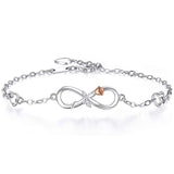 TD® Bracelet femme argent S925 huit caractères rose en forme de coeur bicolore mode simple chaîne symbole infini hypoallergénique