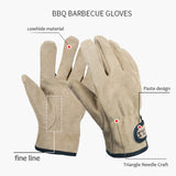 TD® Gants de pique-nique en plein air camping feu cuir isolation thermique anti-brûlure épaissie gants protection résistants à l'usu