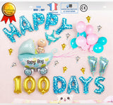 TD® Kit de décoration anniversaire happy 100 days birthday joyeux banderole fête fille rose ballons babyshower accessoire bannière