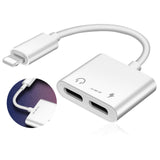 TD® Adaptateur Apple câble de chargement audio chanson écouteur casque 3,5 mm puissance solide 2en1 musique convertisseur 2 ports