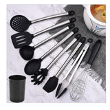 TD® 9 pcs kit Ustensiles de Cuisine, Set spatule en Silicone, Batterie de Cuisine antiadhésive Anti-Rayures et résistante