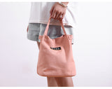 TD® Sac de pique-nique en toile de coton couleur pure/ Rose pale / Sac Multifonctionnel portable isolé/ Sac à lunch
