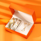Ensemble de bijoux Coffret cadeau de dame Cadeau d'anniversaire Montre exquise Bracelet Collier Alliage Acier inoxydable Cade
