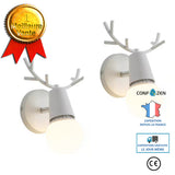 Lot de 2 Applique Murale Moderne Lampes Murale Interieur avec D&eacute;coration de Bois de Cerf Lampe de Mur M&eacute;tal pou