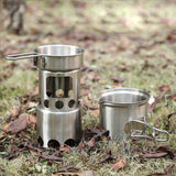 TD® Poêle à bois extérieur en acier inoxydable ensemble portable pot camping pliant coupe-vent poêle grill feu chauffage poêle