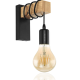 TD® DETROIT Applique industrielle en bois - 6 x 15 x H20 - Noir - Ampoule décorative E27 40W fournie