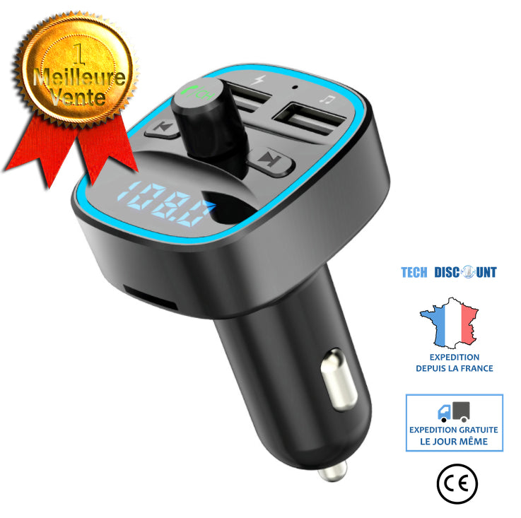 TD® Transmetteur FM bluetooth voiture, chargeur allume cigare usb, kit –