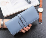TD® Portefeuille Long Cuir PU pour Femmes Pochette Simple Chic Couleur Unie Bleu Gris Finitions Précises Original Fermeture Coutures