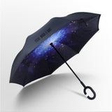 TD® Parapluie droit inversé créatif Parapluie à long manche inversé Parapluie de voiture double couche à rétraction complète