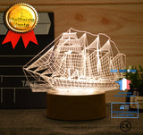 TD® 3D Optique LED Veilleuse 3D LED Night Light Ship Ship Sailboat avec 7 couleurs de lumière pour la décoration de la maison lam