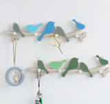 Patère bleu créatif oiseau bois murale crochet de porte étagère murale sac crochet patère vêtements ruraux suspendus rangée c