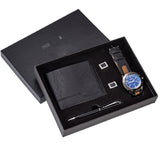 TD® Coffret cadeau pour hommes Coffret 4 pièces Business Montre Homme Portefeuille Boutons de manchette Stylo à bille Coffret cadeau