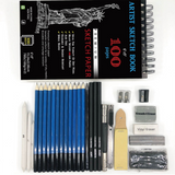 Ensemble de pinceaux 34 Ensemble de croquis Charbon de bois Débutant Peinture professionnelle Stylo à dessin Ensemble de boît