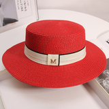 TD® M standard élégant chapeau de paille paille tissage artisanat chapeau de soleil été bord de mer vacances plage chapeau femme rou