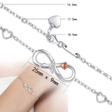 TD® Bracelet femme argent S925 huit caractères rose en forme de coeur bicolore mode simple chaîne symbole infini hypoallergénique