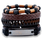 TD® Ensemble en cuir Bracelet pour homme Pierre volcanique Perles en bois Bracelet en cuir tressé rétro Ensemble de 4 pièces